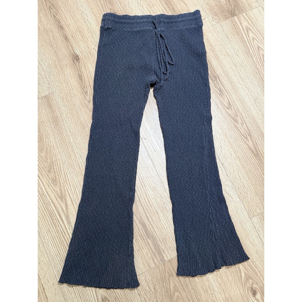 Billabong Womens Large Charcoal Grey Ribbed Knit Flare Pants Drawstring Lounge